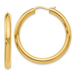 Black Bow Jewelry Company 3.5mm Round Tube Hoop Earrings in Yellow Gold Tone Plated Silver, 33mm