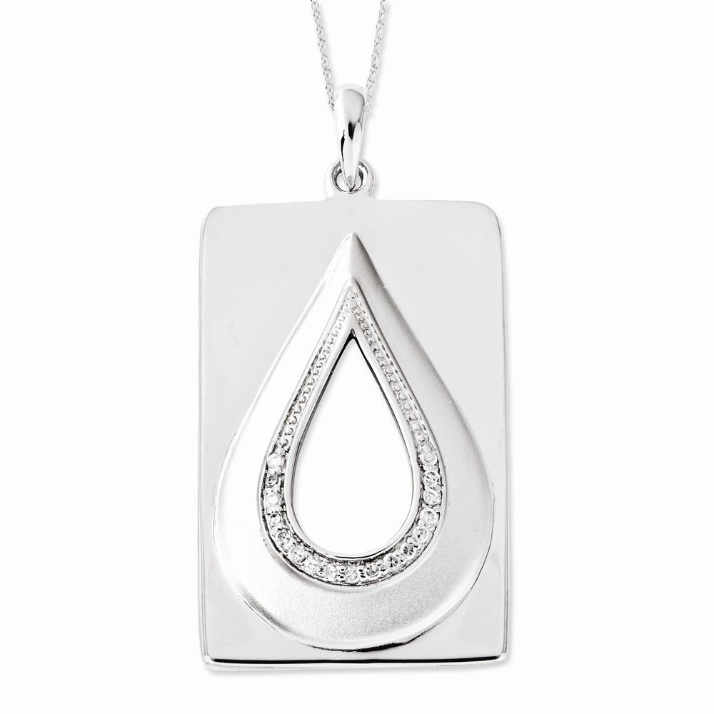 Deborah Birdoes Rhodium Plated Silver & CZ He Will Wipe Away Our Tears Necklace, 18 In