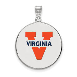 LogoArt Sterling Silver U. of Virginia XL Enamel 'V' Logo Disc Pendant