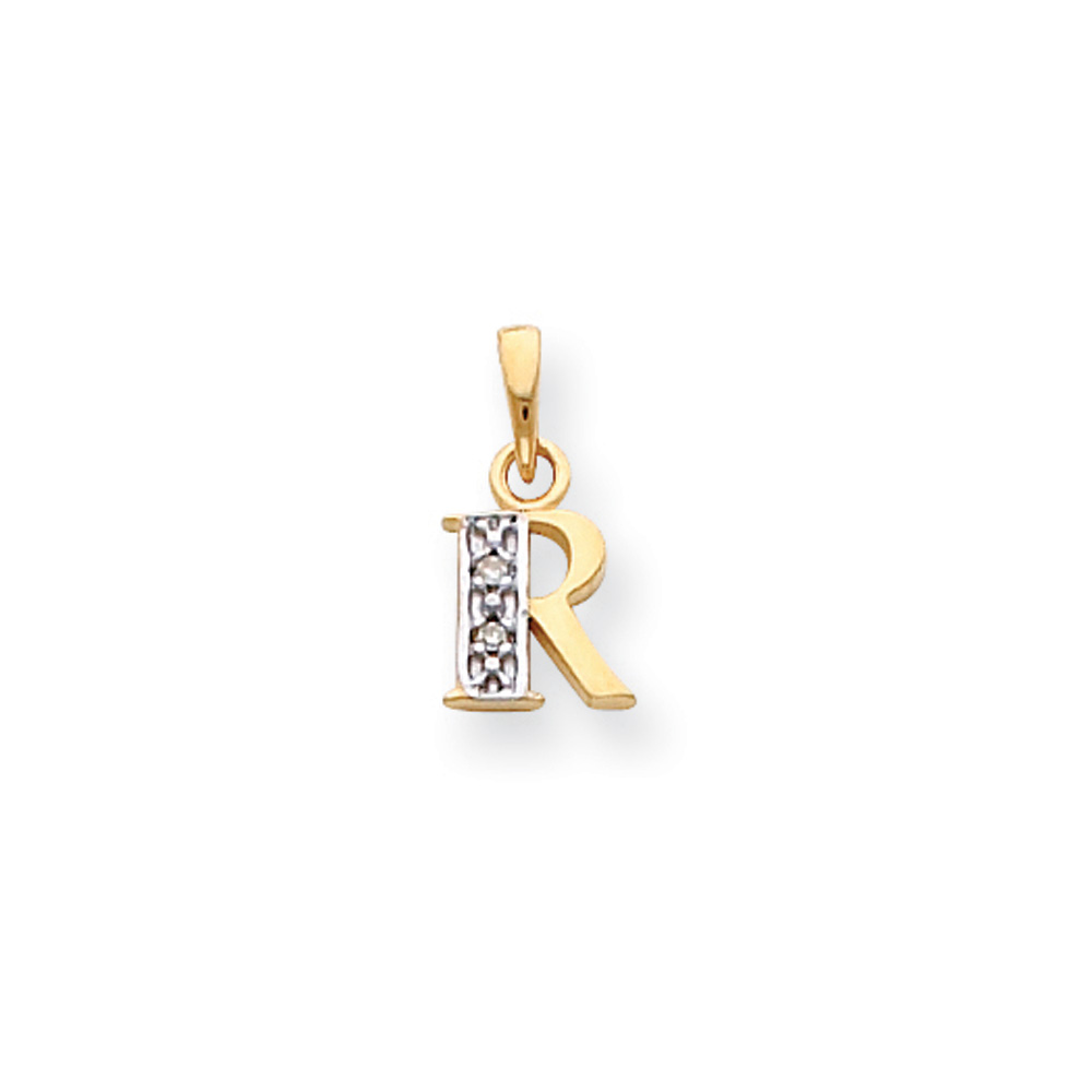 Black Bow Jewelry Company The Chloe Mini Diamond Accent initial R Pendant in 14k Yellow Gold