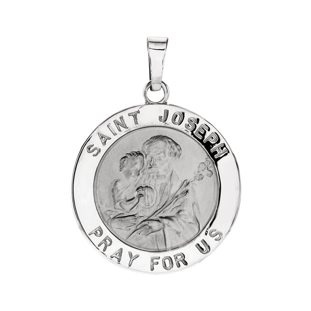 Black Bow Jewelry Company 14k White Gold St. Joseph Medal Disc Pendant, 18mm