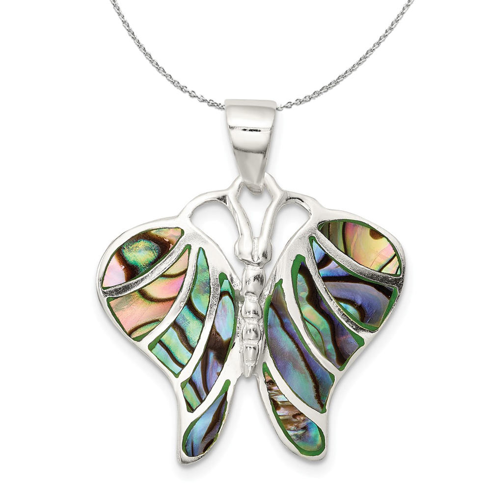Black Bow Jewelry Company Sterling Silver and Abalone Butterfly 25mm Necklace