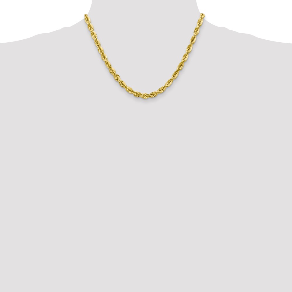 Black Bow Jewelry Company Men's 6mm 10k Yellow Gold Diamond Cut Solid Rope Chain Necklace