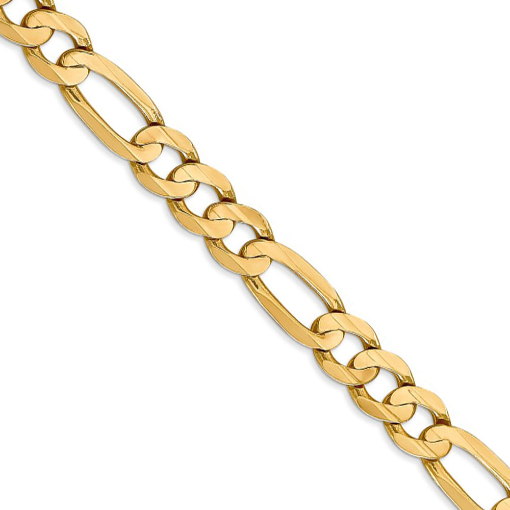 Black Bow Jewelry Company Men's 7.5mm, 14k Yellow Gold, Open Concave Figaro Chain Necklace