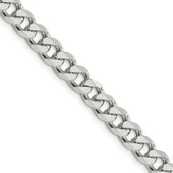 Black Bow Jewelry Company Men's 7mm, Sterling Silver Solid Pave Curb Chain Necklace