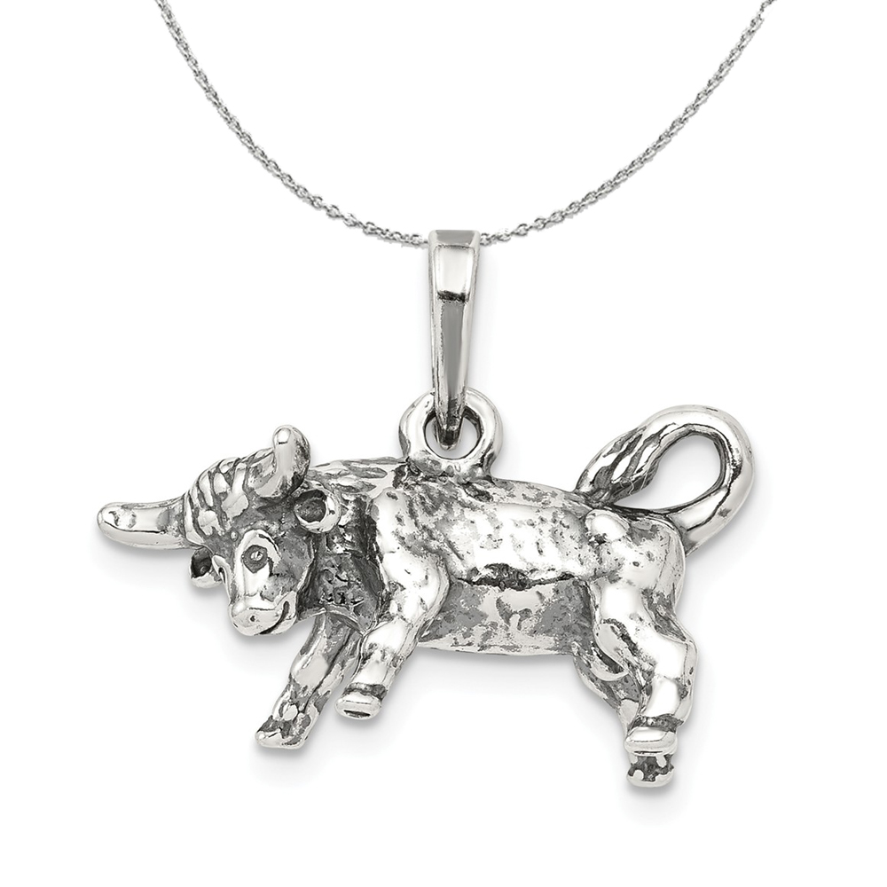 Black Bow Jewelry Company Sterling Silver Taurus the Bull Zodiac 3D Antiqued Necklace