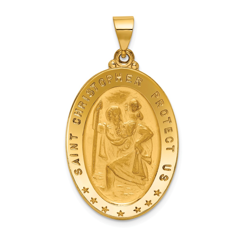 Black Bow Jewelry Company 18k Yellow Gold Oval St. Christopher Medal Pendant, 20 x 37mm
