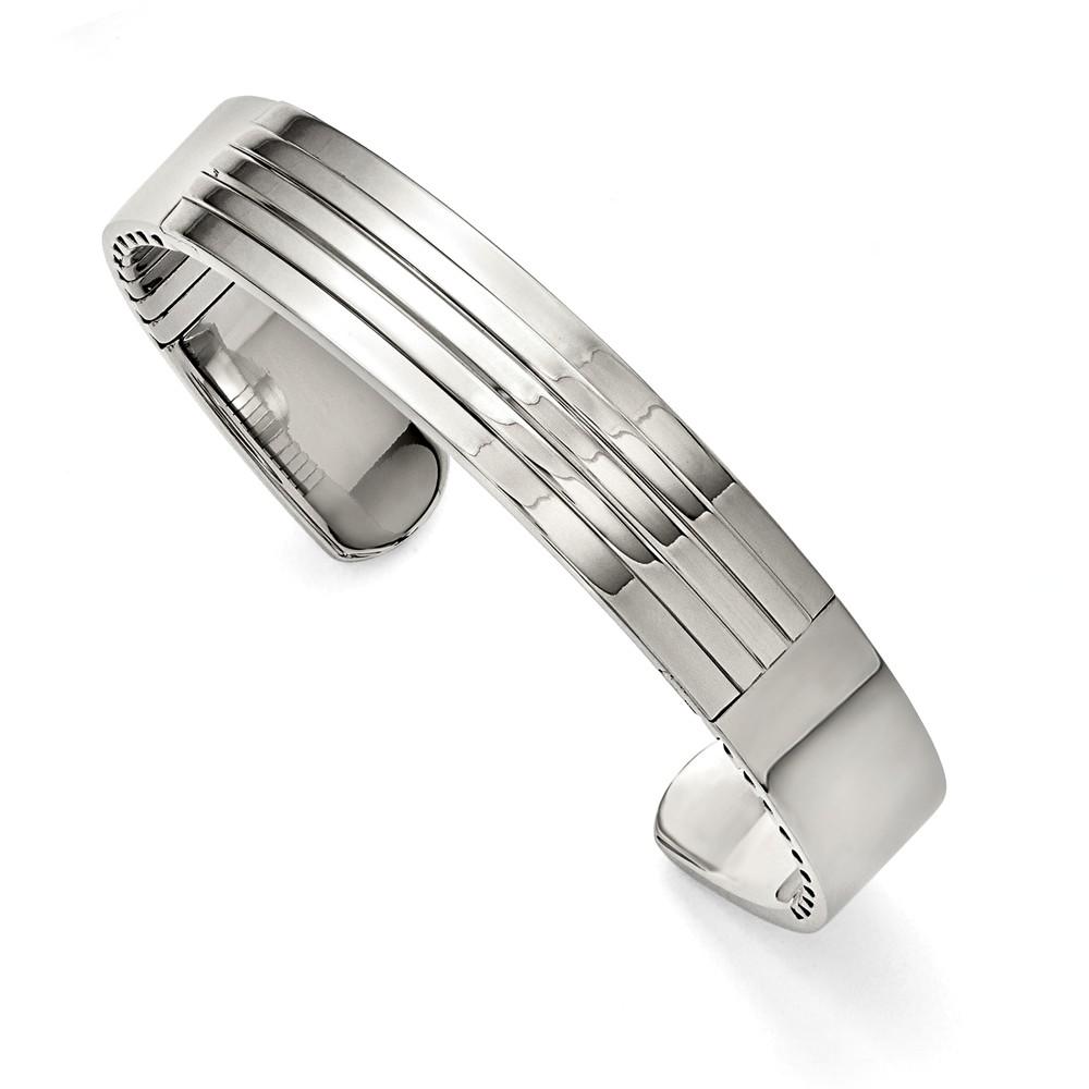 Black Bow Jewelry Company Men's Stainless Steel 14mm Polished and Grooved Cuff Bracelet