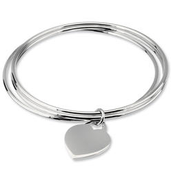 Black Bow Jewelry Company Sterling Silver Triple Bangle with Heart Charm Bracelet, 8 Inch