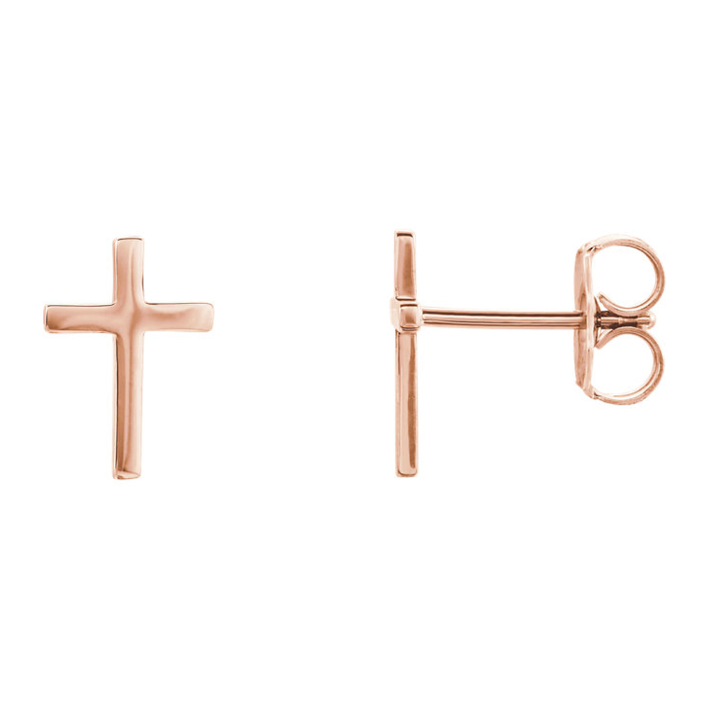 Black Bow Jewelry Company 7 x 10mm (1/4 x 3/8 Inch) 14k Rose Gold Small Cross Stud Earrings