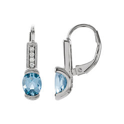 Black Bow Jewelry Company Oval Aquamarine and Diamond Lever Back Earrings in 14k White Gold