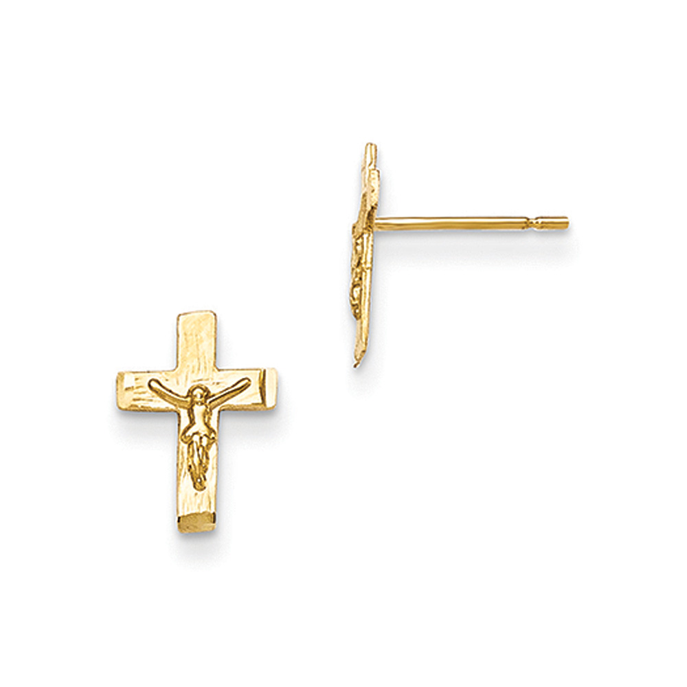 Black Bow Jewelry Company Kids 11mm Child's Crucifix Post Earrings in 14k Yellow Gold