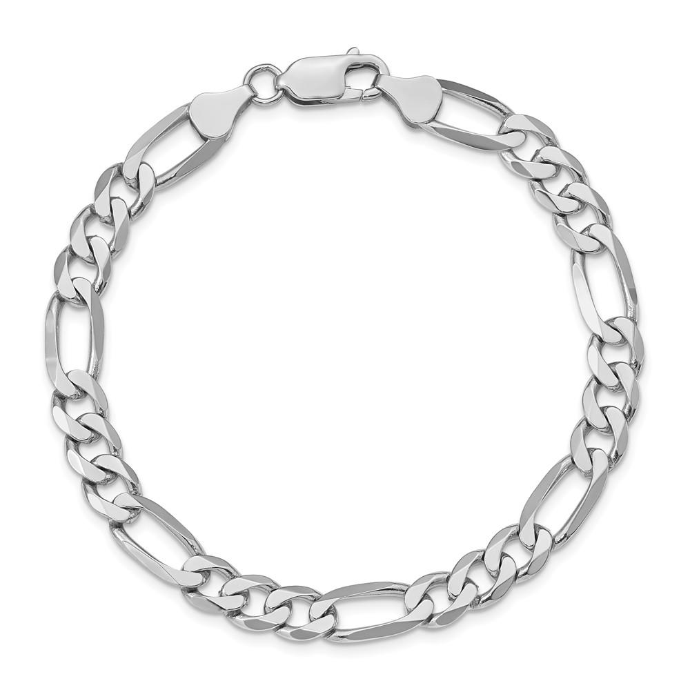 Black Bow Jewelry Company Men's 7mm 14k White Gold Solid Flat Figaro Chain Bracelet, 8 Inch