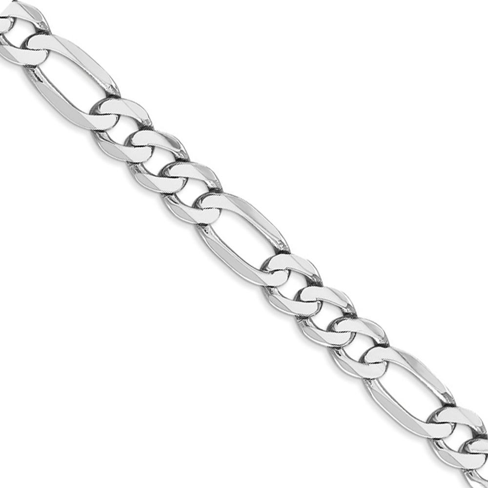 Black Bow Jewelry Company Men's 7mm 14k White Gold Solid Flat Figaro Chain Bracelet, 8 Inch
