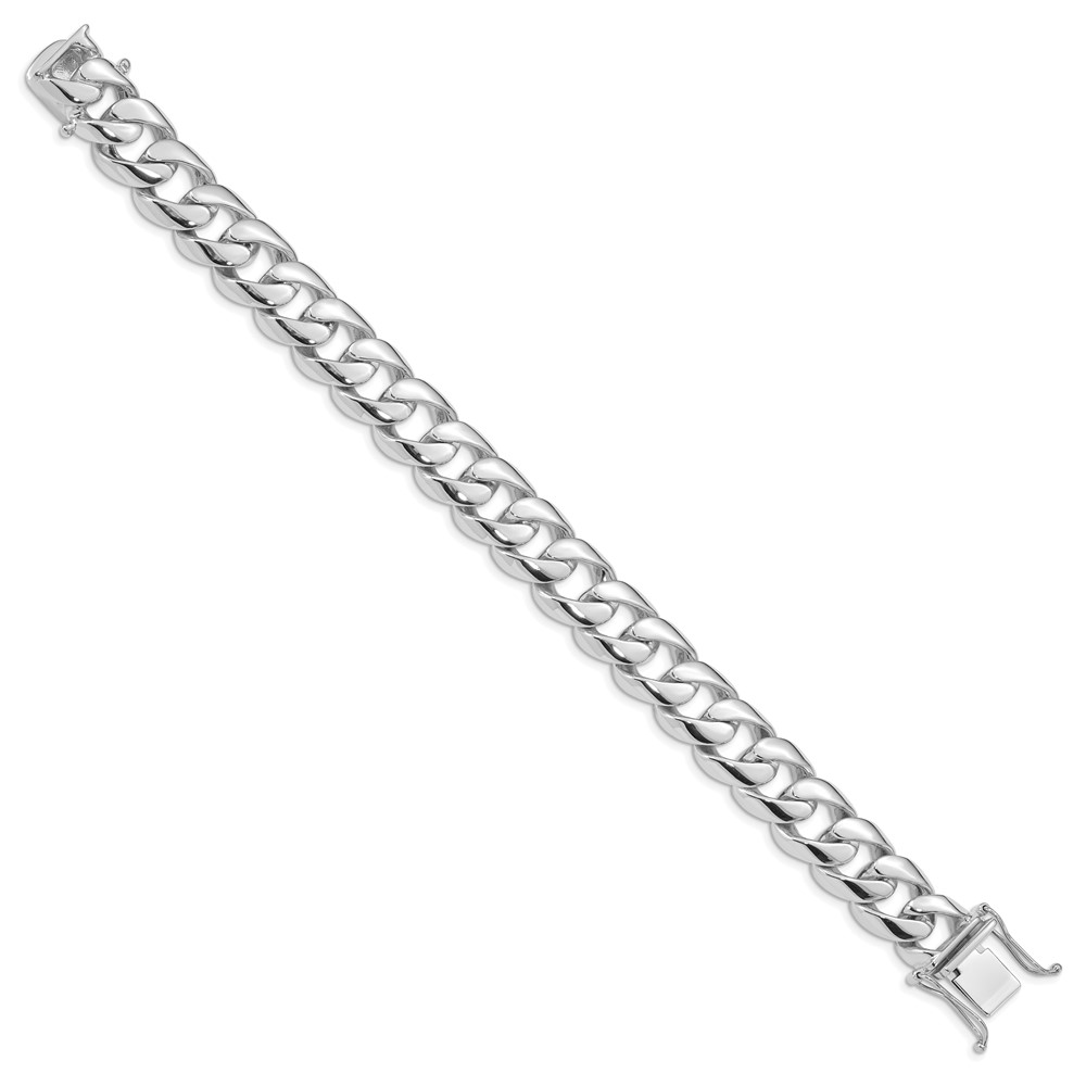 Black Bow Jewelry Company Men's 14k White Gold, 13.5mm Rounded Curb Chain Bracelet, 8 Inch