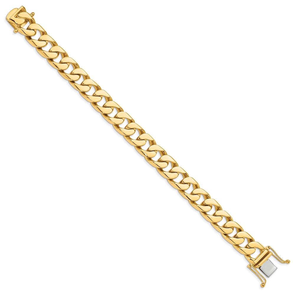 Black Bow Jewelry Company Men's 14k Yellow Gold, 12mm Flat Beveled Curb Chain Bracelet, 8 Inch