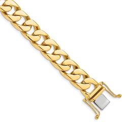 Black Bow Jewelry Company Men's 14k Yellow Gold, 12mm Flat Beveled Curb Chain Bracelet, 8 Inch