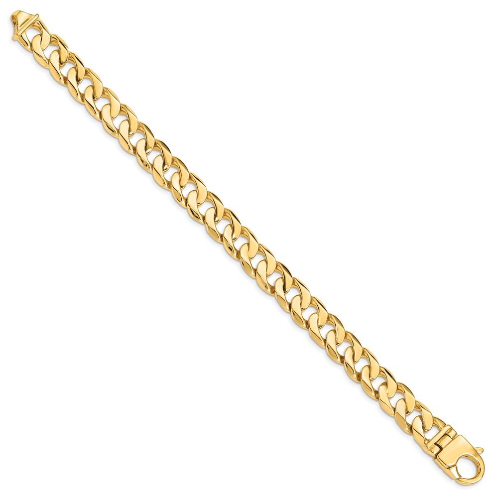 Black Bow Jewelry Company Men's 14k Yellow Gold 11mm Fancy Solid Curb Chain Bracelet, 8.25 Inch