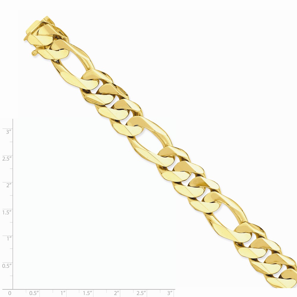 Black Bow Jewelry Company 15.75mm 14k Yellow Gold Solid Heavy Figaro Chain Bracelet, 8.25 Inch