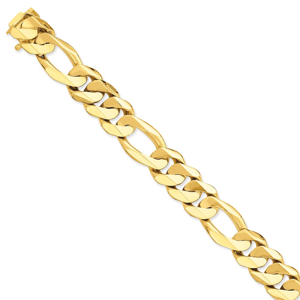 Black Bow Jewelry Company 15.75mm 14k Yellow Gold Solid Heavy Figaro Chain Bracelet, 8.25 Inch