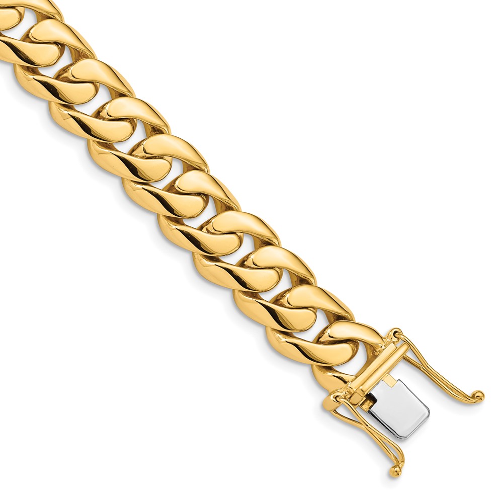 Black Bow Jewelry Company Men's 14k Yellow Gold, 10.75mm Rounded Curb Chain Bracelet, 8 Inch
