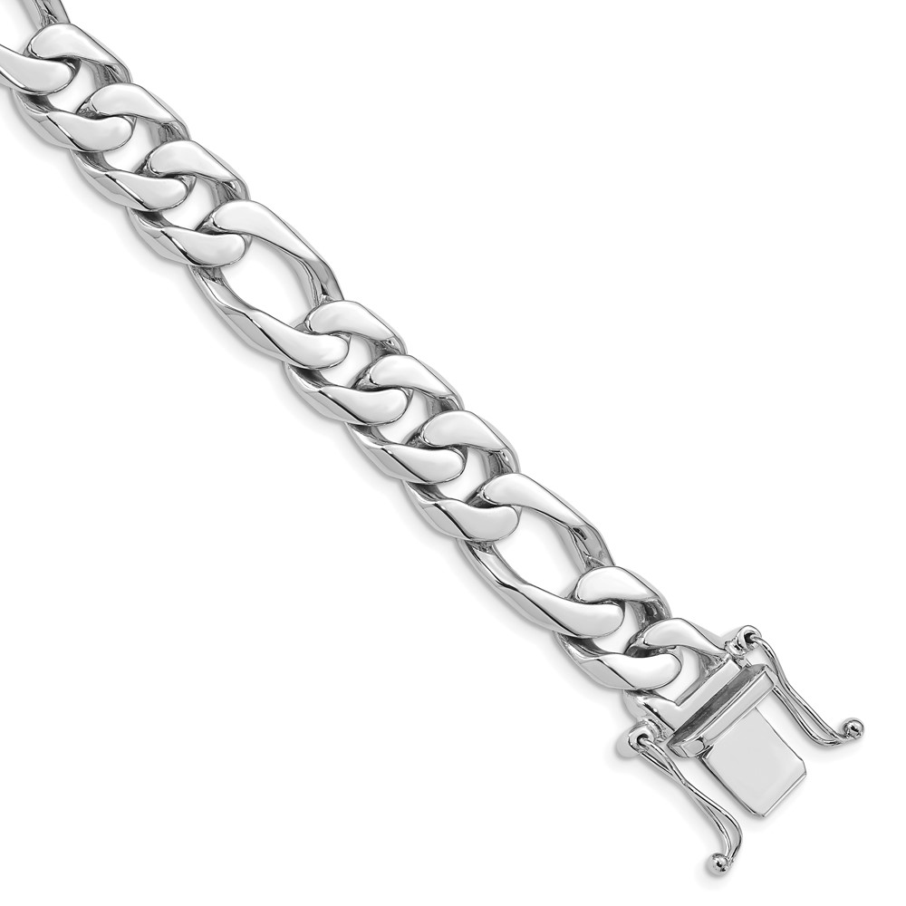 Black Bow Jewelry Company Men's 14k White Gold, 10mm Solid Figaro Link Chain Bracelet, 8 Inch