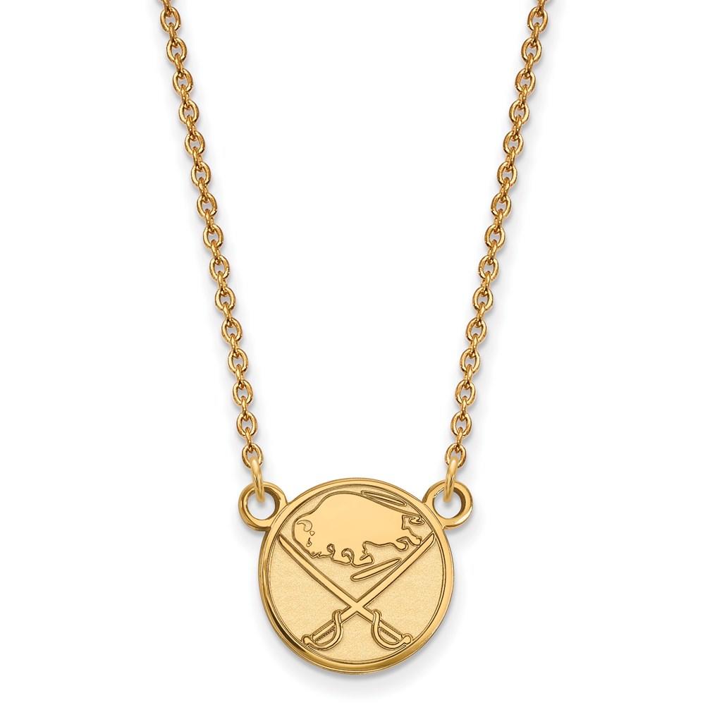 LogoArt SS 14k Yellow Gold Plated NHL Buffalo Sabres Small Necklace, 18 Inch