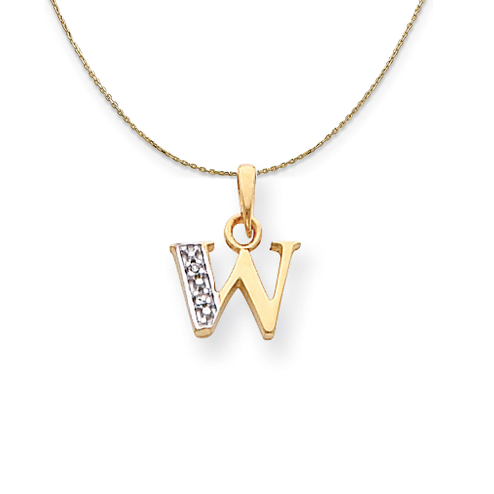 Black Bow Jewelry Company 14k Yellow Gold Chloe Mini Diamond Accent initial W Necklace