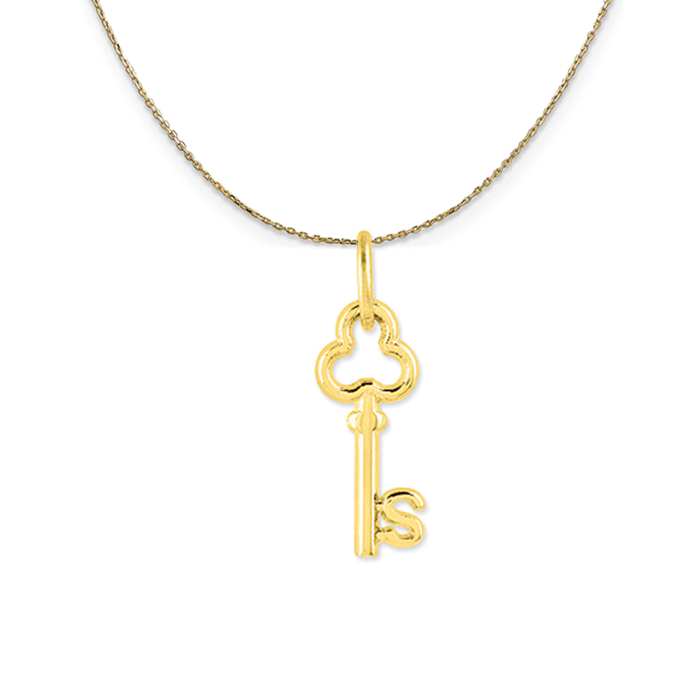 Black Bow Jewelry Company 14k Yellow Gold Hannah Mini Initial S Shamrock Key Necklace