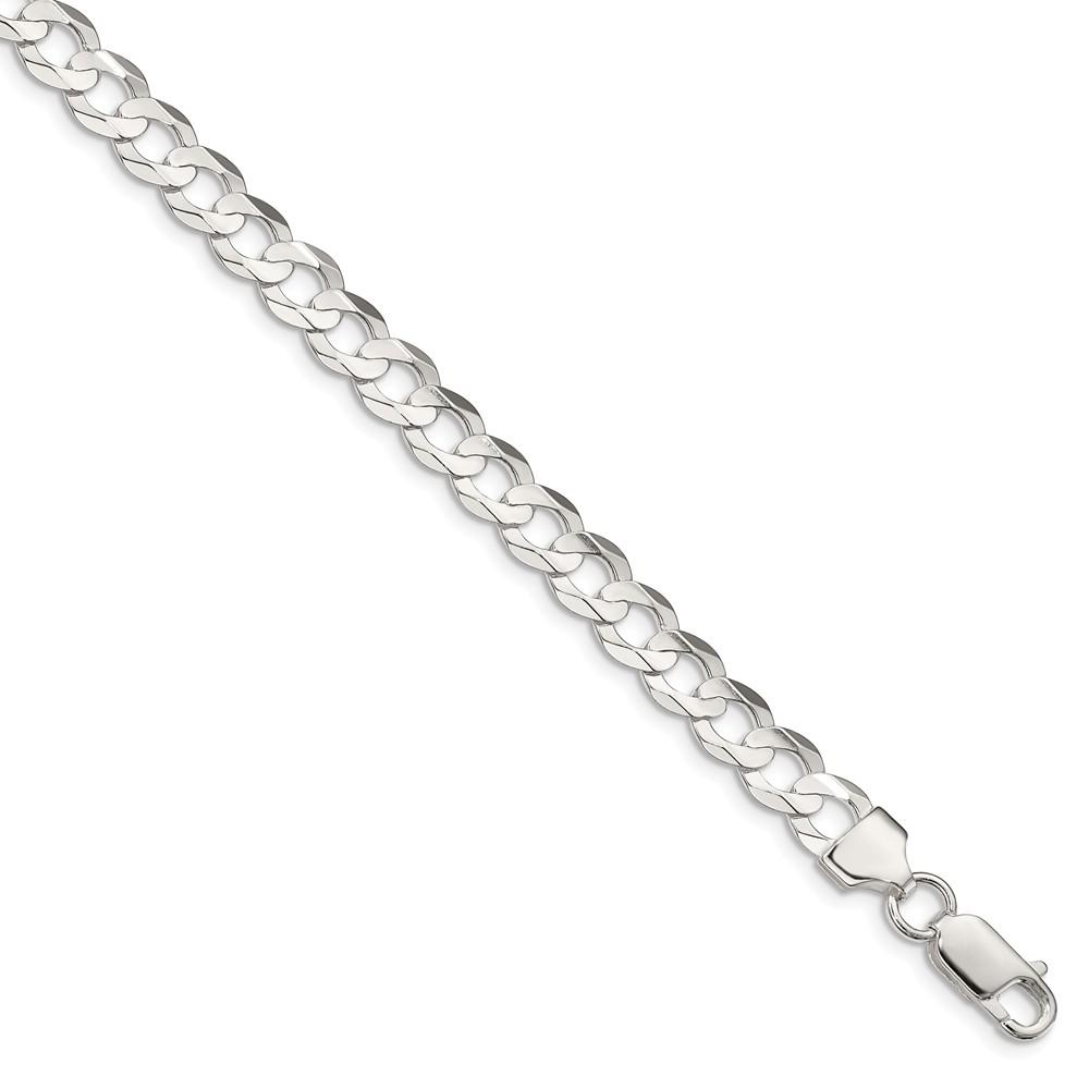Black Bow Jewelry Company Men's 6.75mm Sterling Silver Solid Concave Beveled Curb Chain Necklace