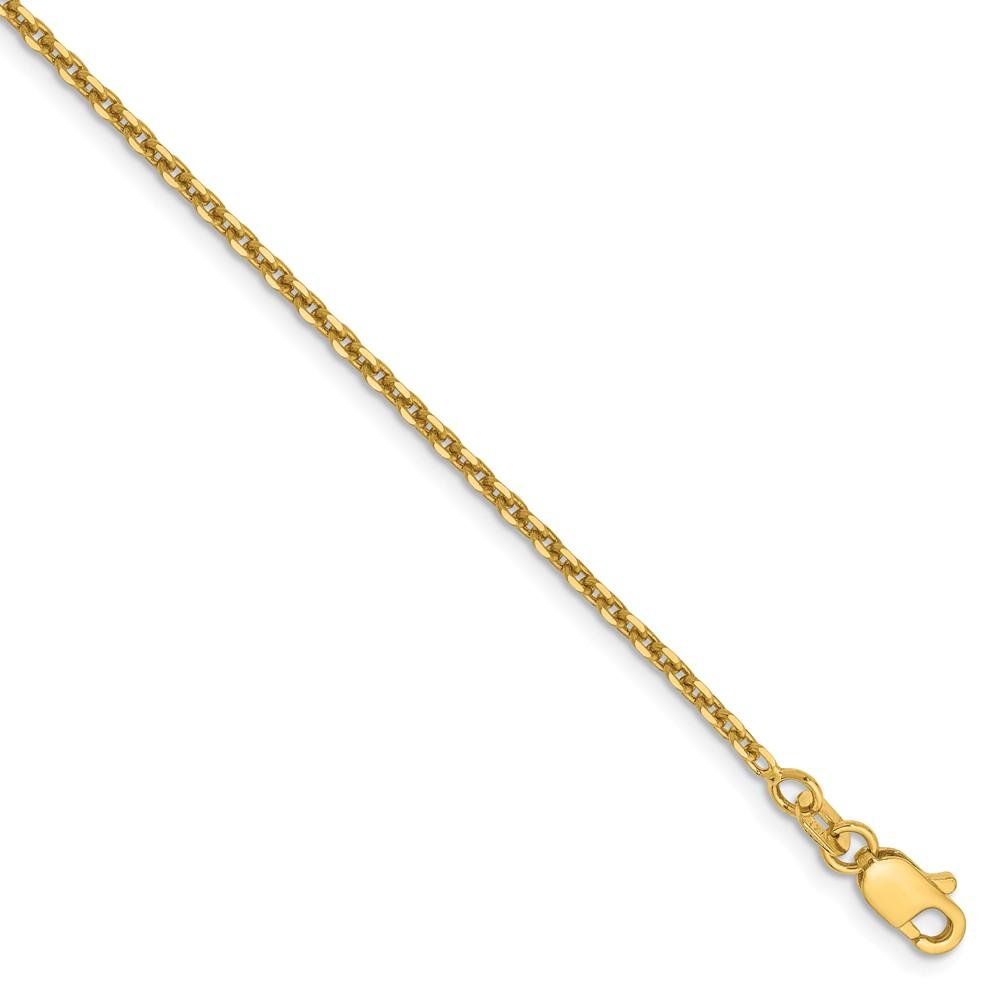 Black Bow Jewelry Company 1.65mm 14k Yellow Gold Diamond Cut Solid Cable Chain Anklet, 9 Inch