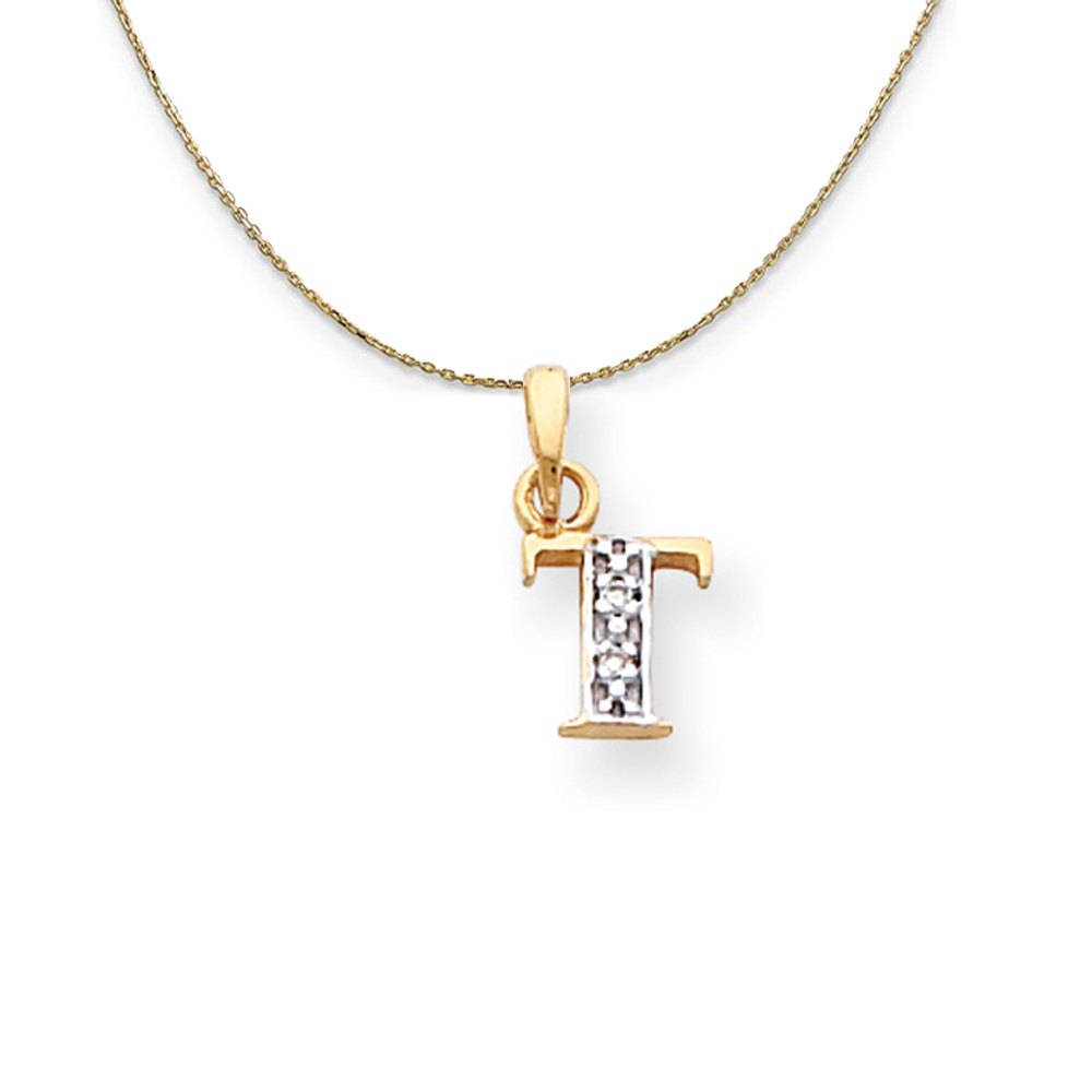 Black Bow Jewelry Company 14k Yellow Gold Chloe Mini Diamond Accent initial T Necklace