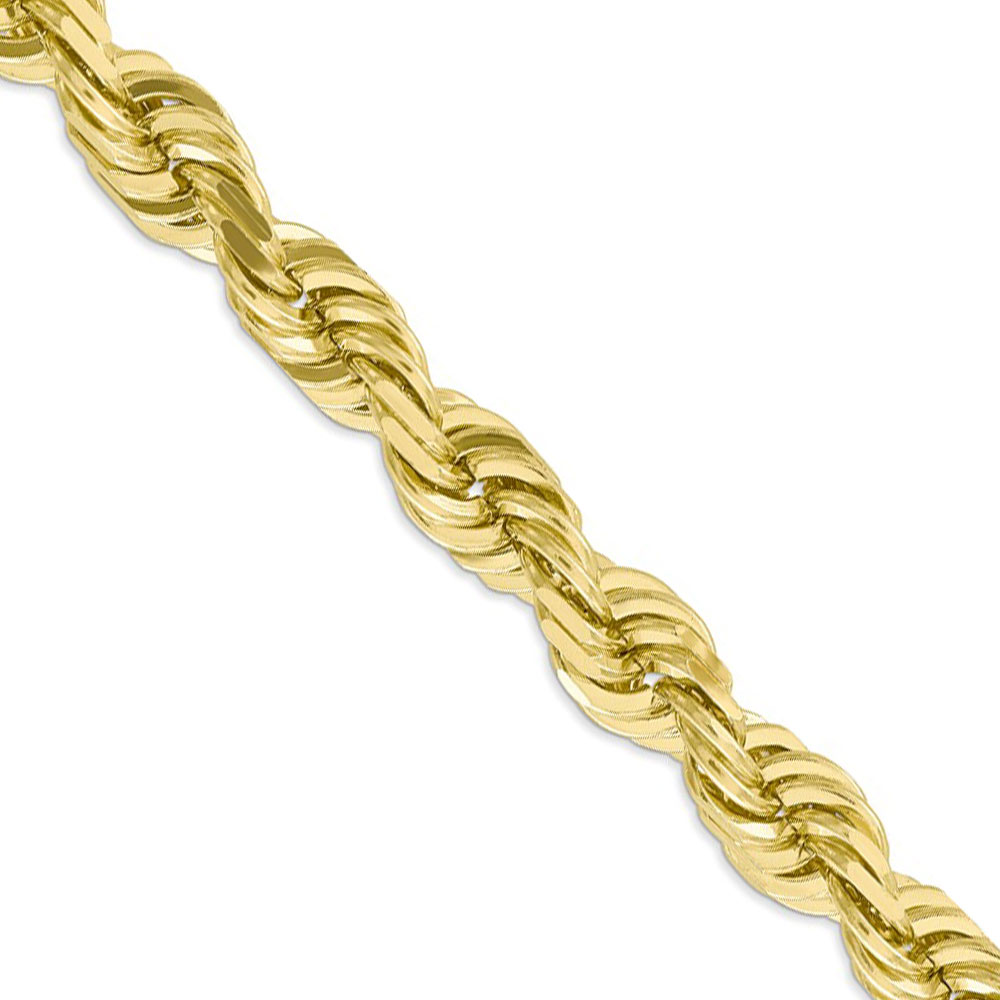 Black Bow Jewelry Company Men's 10mm 10k Yellow Gold Diamond Cut Solid Rope Chain Necklace