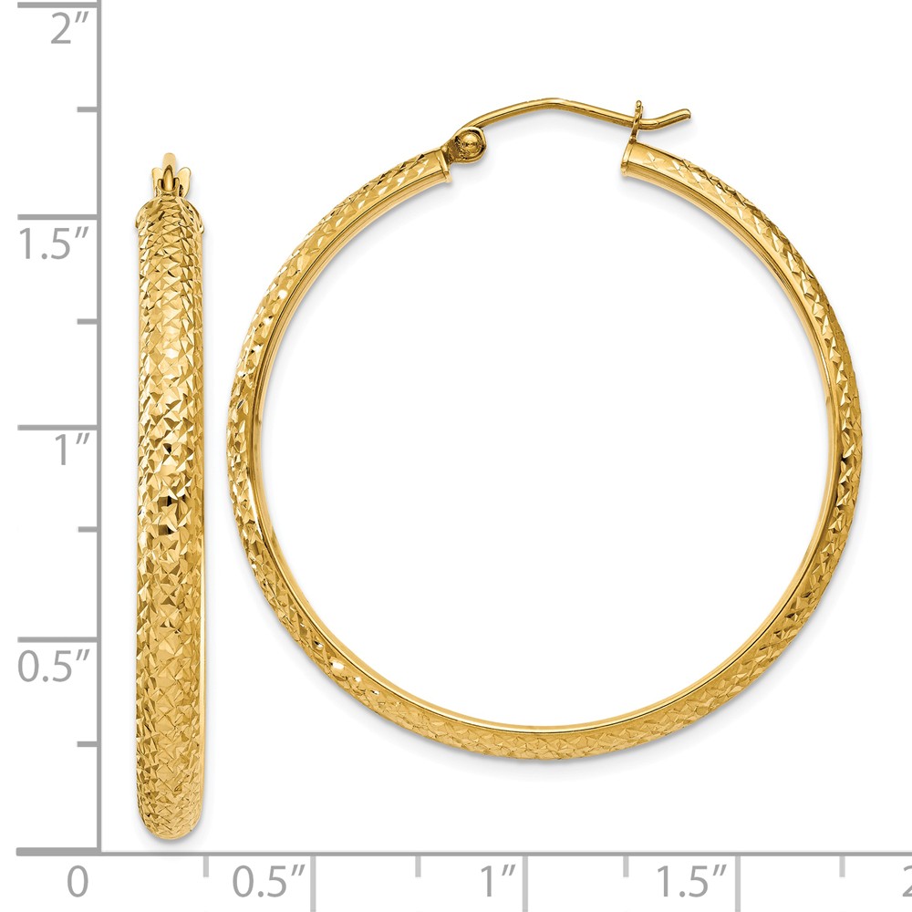 Black Bow Jewelry Company 3.5mm, 14k Yellow Gold Diamond-cut Hoops, 38mm (1 1/2 Inch)