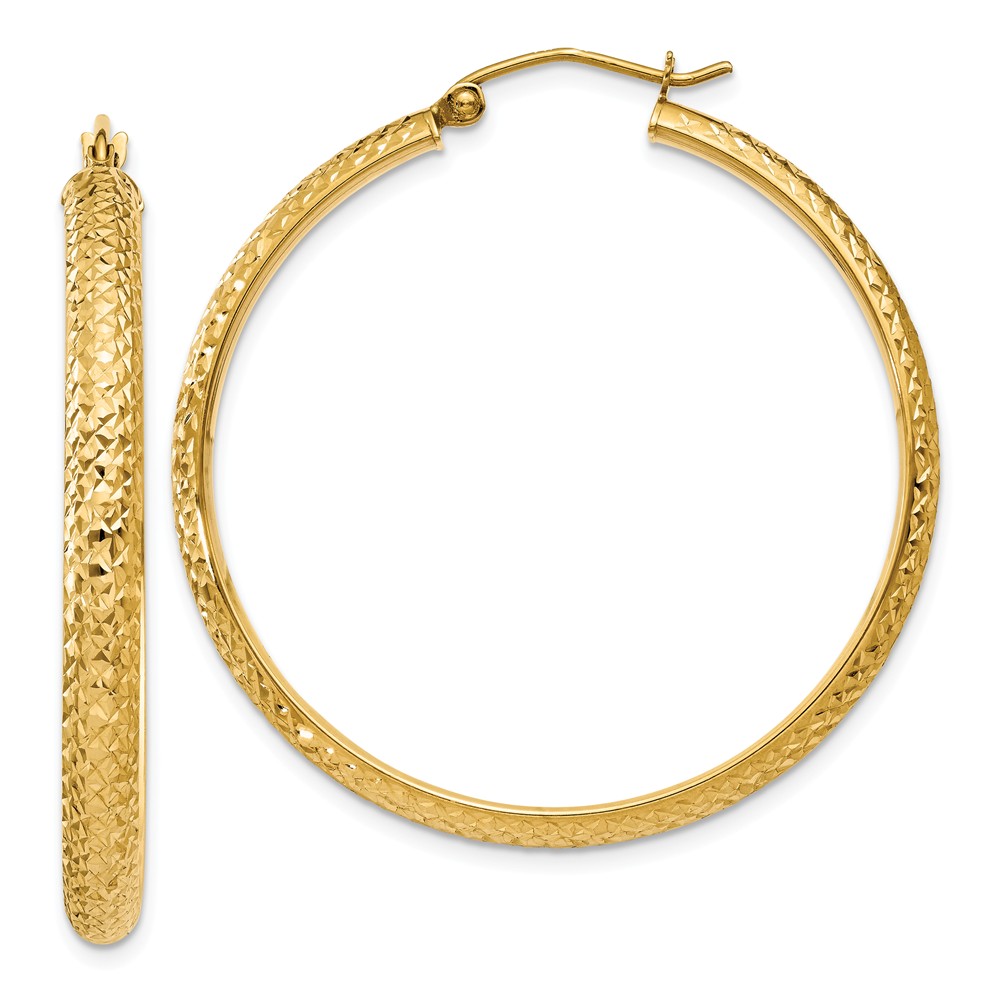 Black Bow Jewelry Company 3.5mm, 14k Yellow Gold Diamond-cut Hoops, 38mm (1 1/2 Inch)