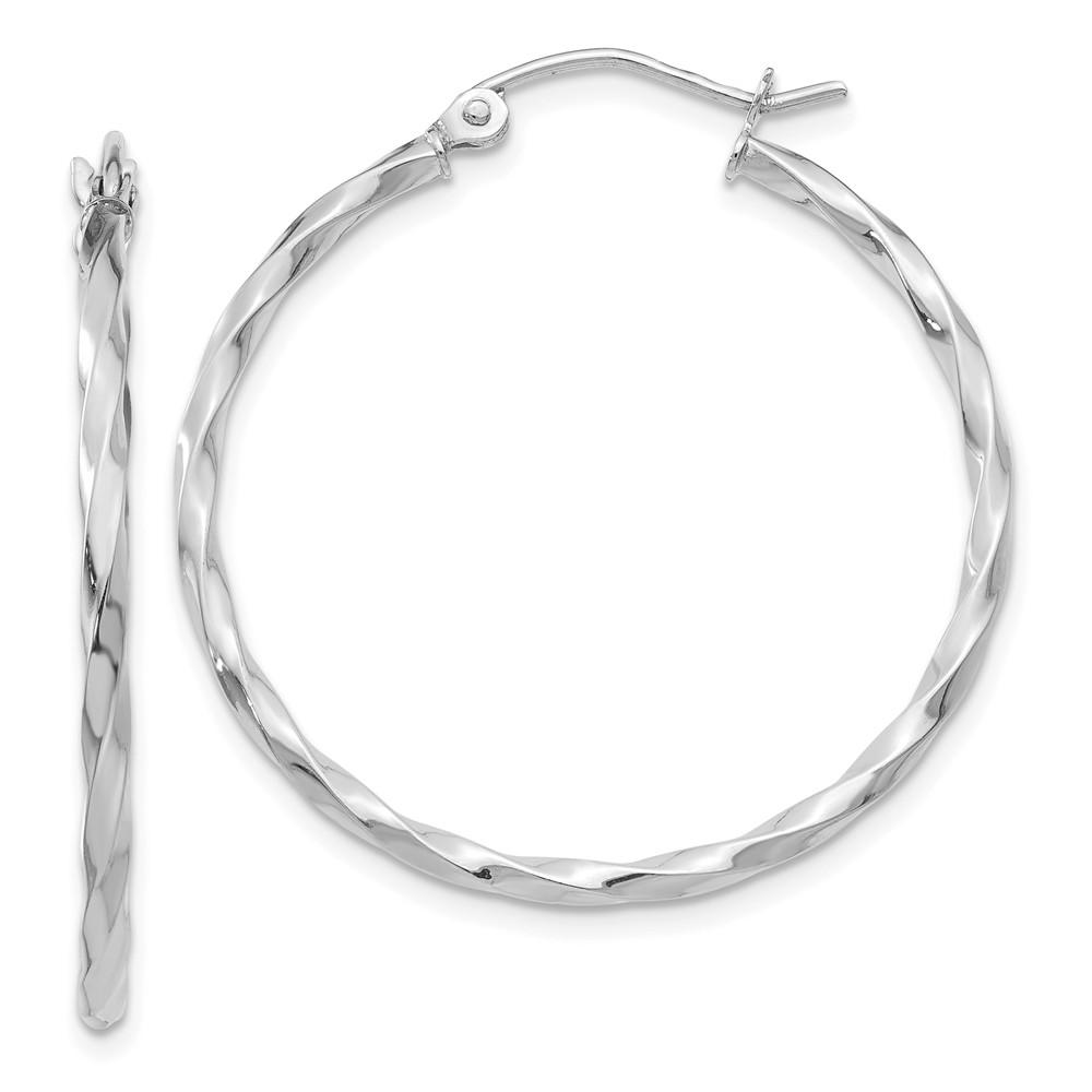 Black Bow Jewelry Company 2mm, Twisted 14k White Gold Round Hoop Earrings, 26mm (1 Inch)