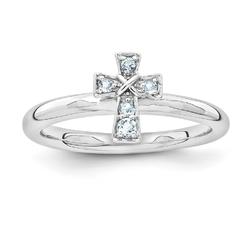 Stackable Expressions Rhodium Plated Sterling Silver Stackable Aquamarine 9mm Cross Ring