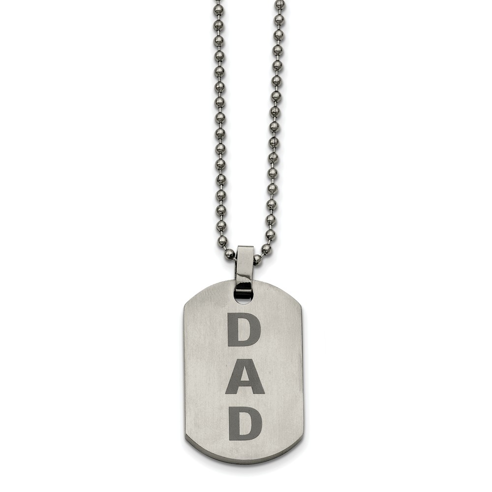Chisel Stainless Steel Black Enamel Dad Dog Tag Necklace 24 Inch