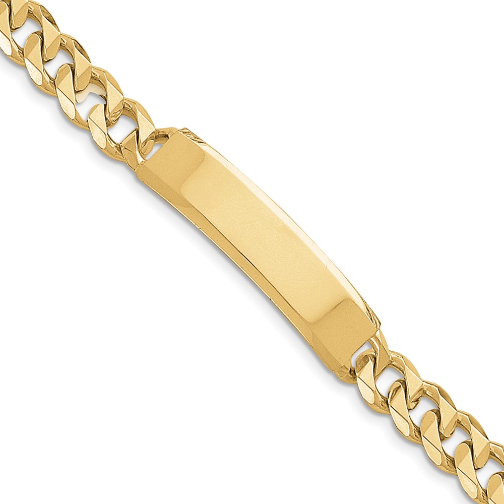 Black Bow Jewelry Company Men's 9mm 14k Yellow Gold Solid Curb Link I.D. Bracelet, 8 Inch