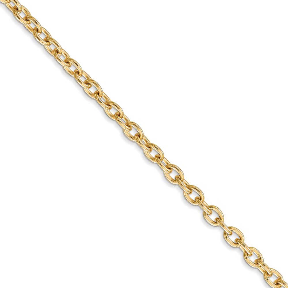 Black Bow Jewelry Company 3.2mm, 14k Yellow Gold Solid Link Cable Chain Necklace