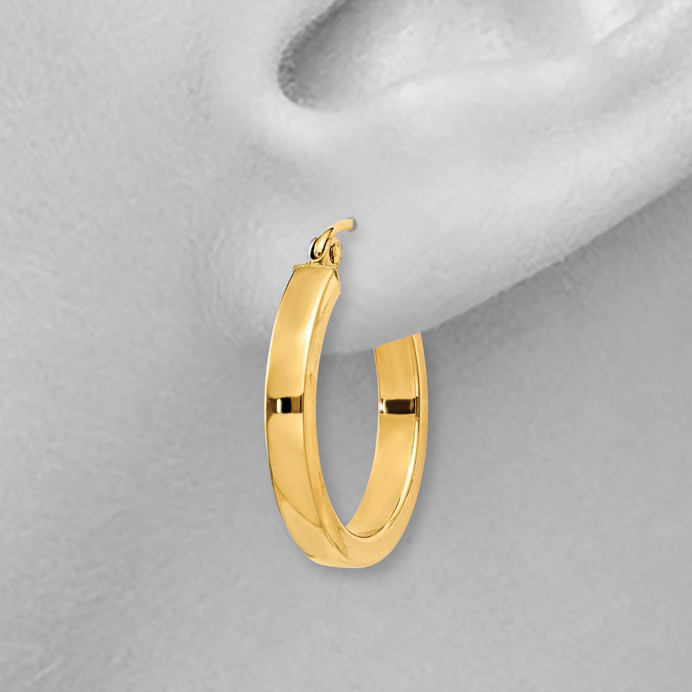 Black Bow Jewelry Company Polished 14k Yellow Gold 2x3x20mm Square Tube Round Hoop Earrings