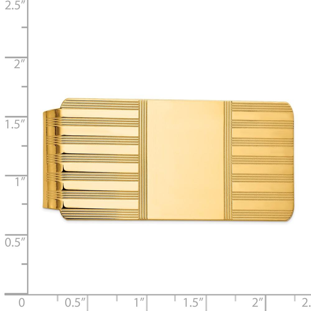 Black Bow Jewelry Company Men's 14k Yellow Gold Striped Engravable Center Fold-Over Money Clip