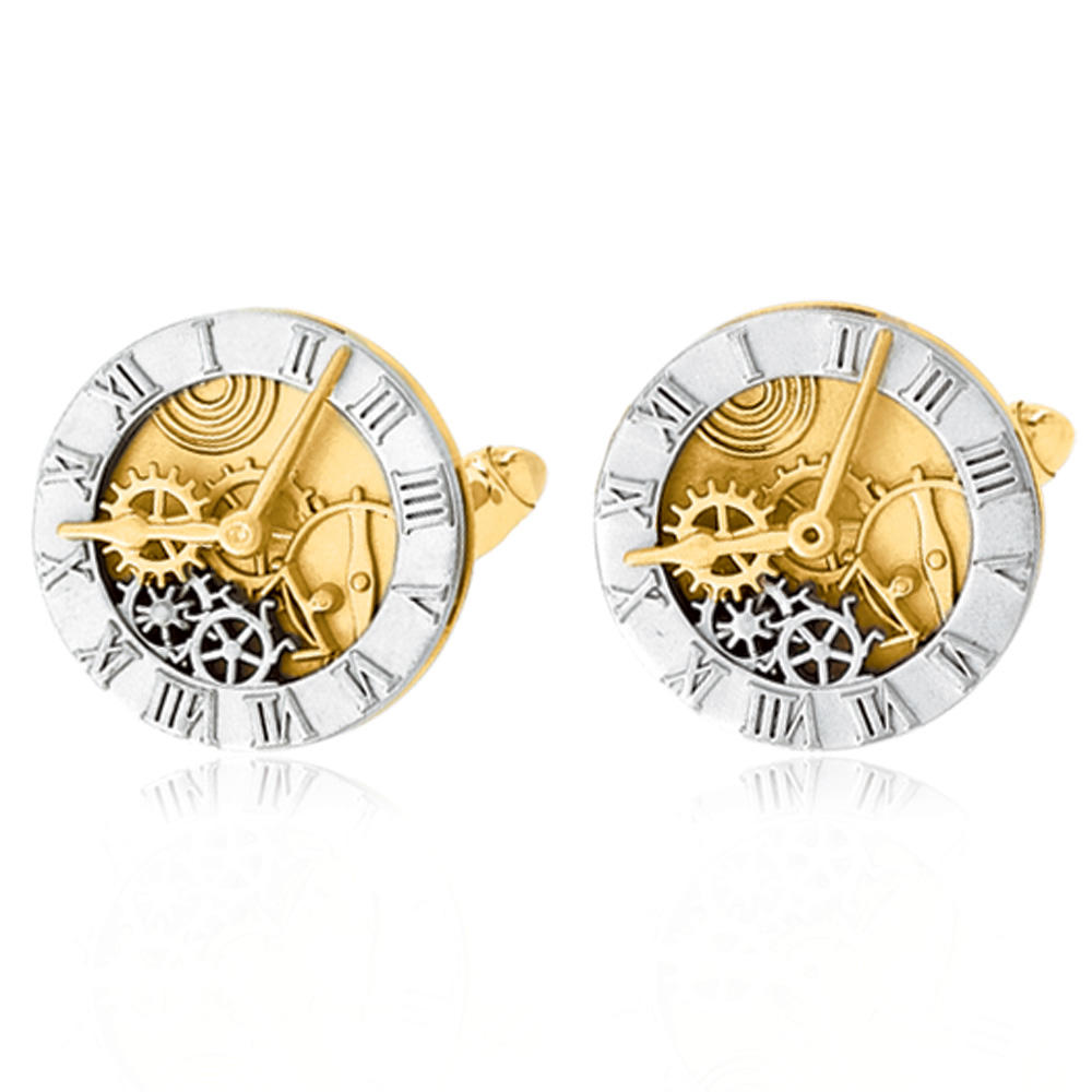 Black Bow Jewelry Company Men's 14k Yellow and White Gold 9.5mm Time and Dial Cuff Links