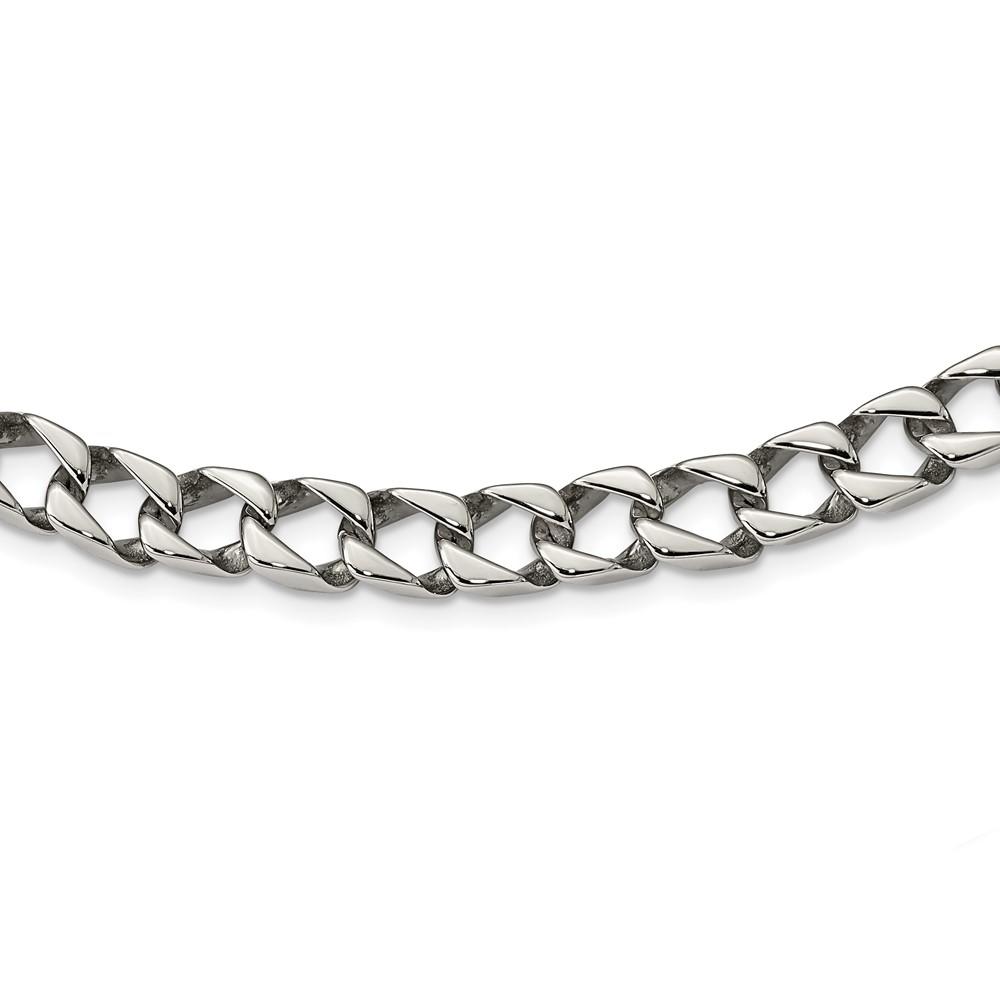 Black Bow Jewelry Company Men's 9mm Stainless Steel Polished Square Curb Chain Necklace, 24 Inch