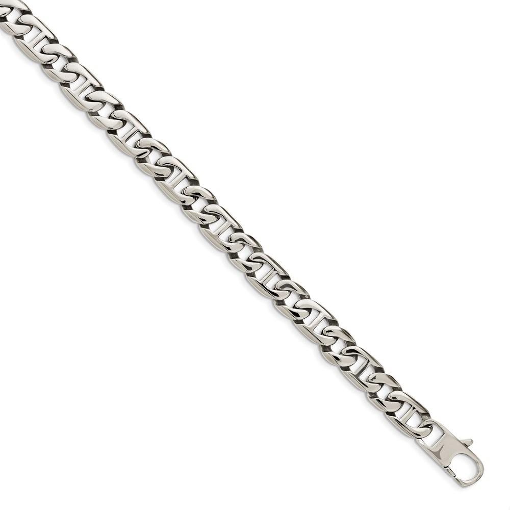 Black Bow Jewelry Company Men's 9mm Stainless Steel Fancy Anchor Chain Necklace, 24 Inch