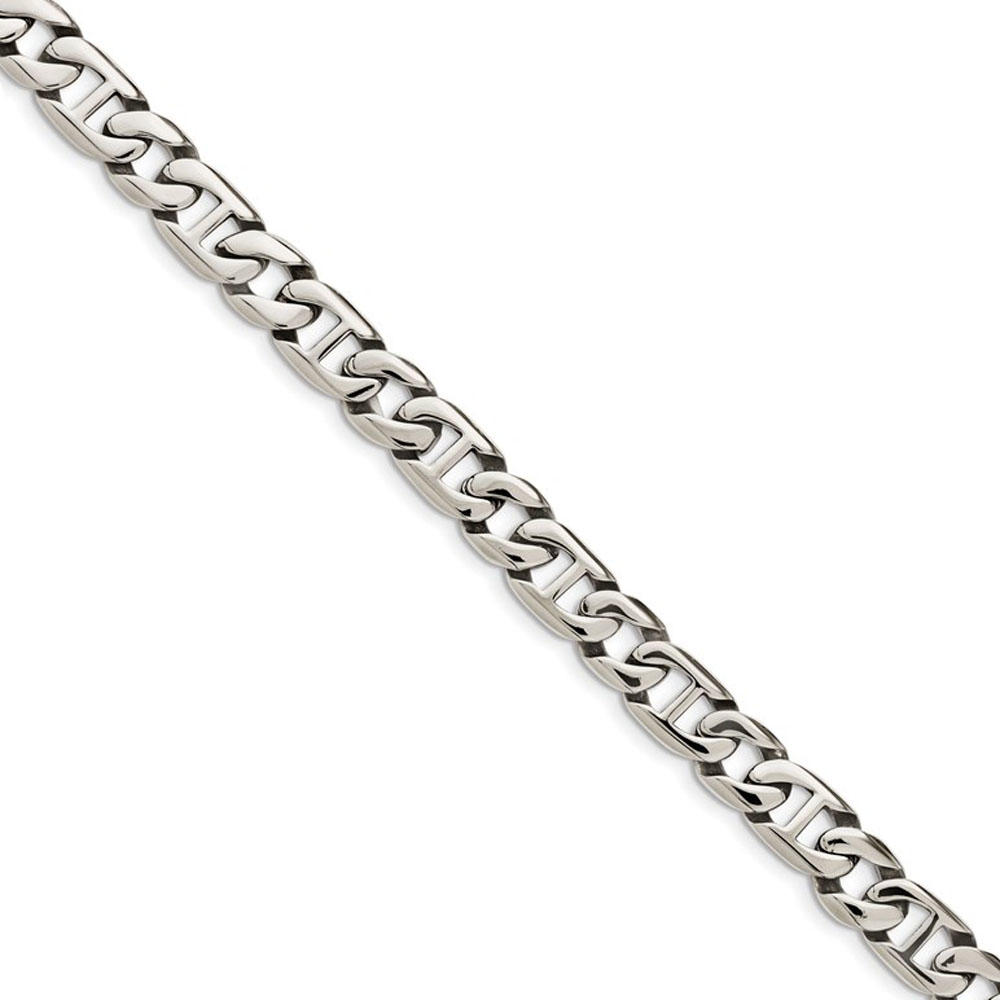 Black Bow Jewelry Company Men's 9mm Stainless Steel Fancy Anchor Chain Necklace, 24 Inch