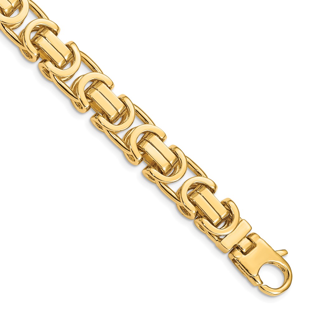 Black Bow Jewelry Company Mens 10mm 14K Yellow Gold Fancy Byzantine Chain Bracelet, 8.5 Inch