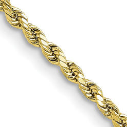 Black Bow Jewelry Company 2.25mm 10K Yellow Gold Hollow Diamond Cut Rope Chain Necklace