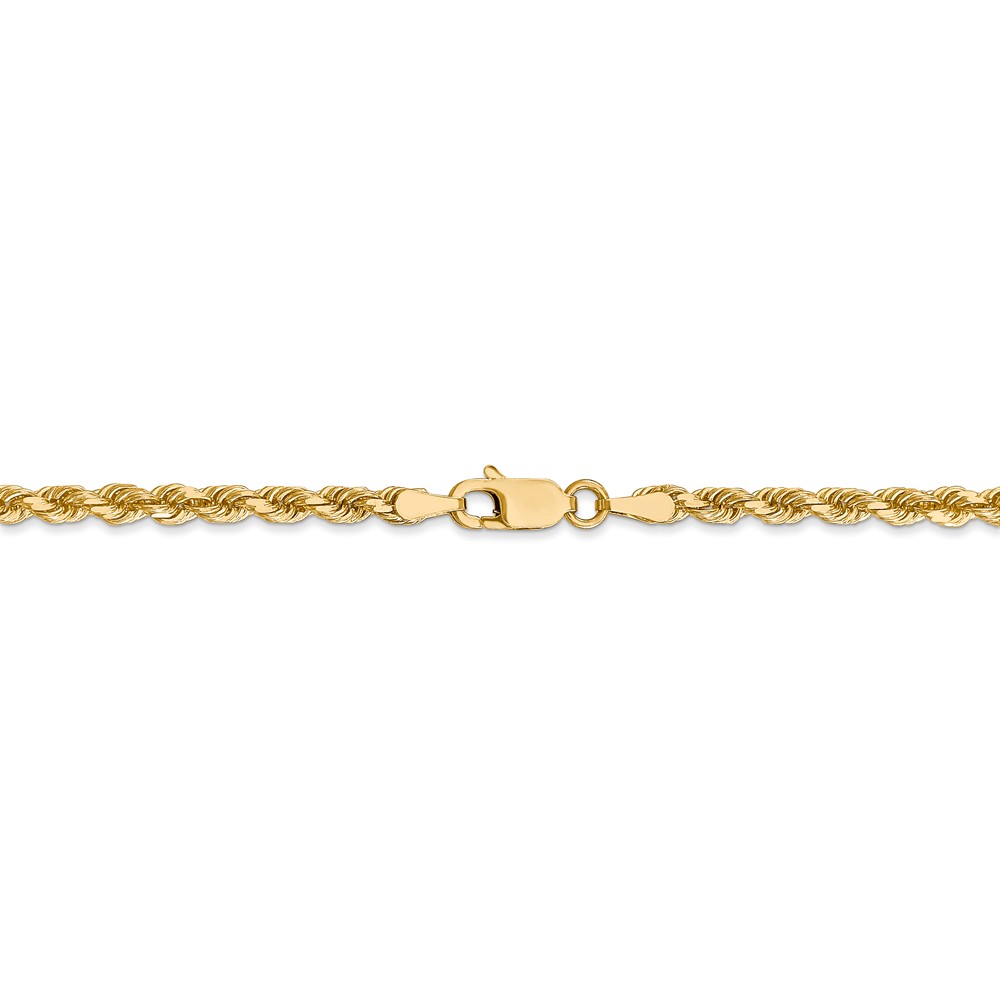 Black Bow Jewelry Company 3mm 14k Yellow Gold Solid Diamond Cut Rope Chain Bracelet