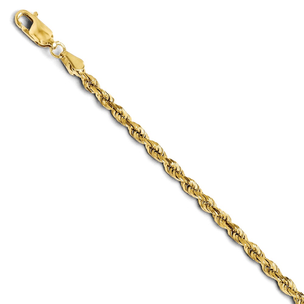 Black Bow Jewelry Company 3mm 14k Yellow Gold Solid Diamond Cut Rope Chain Bracelet